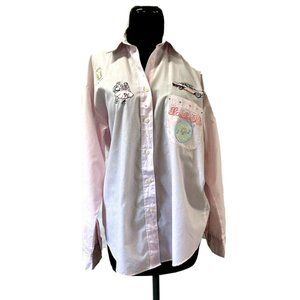 Womens Shirt Blouse White/Pink Stripe 50's Theme Sz. M